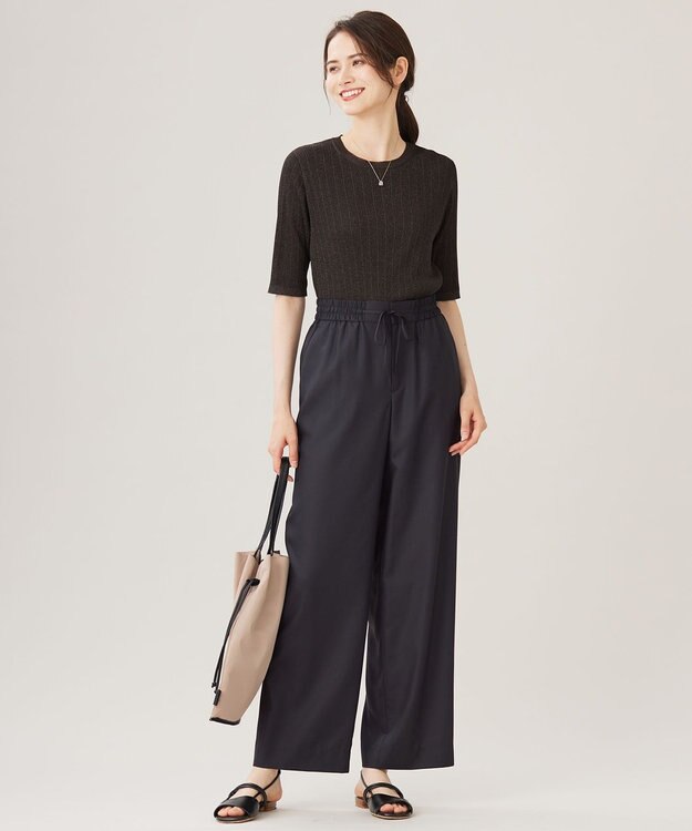 自由区 S 【カタログ掲載・洗える】フルダルスパンマイクロピーチワイドストレート パンツ ブラック