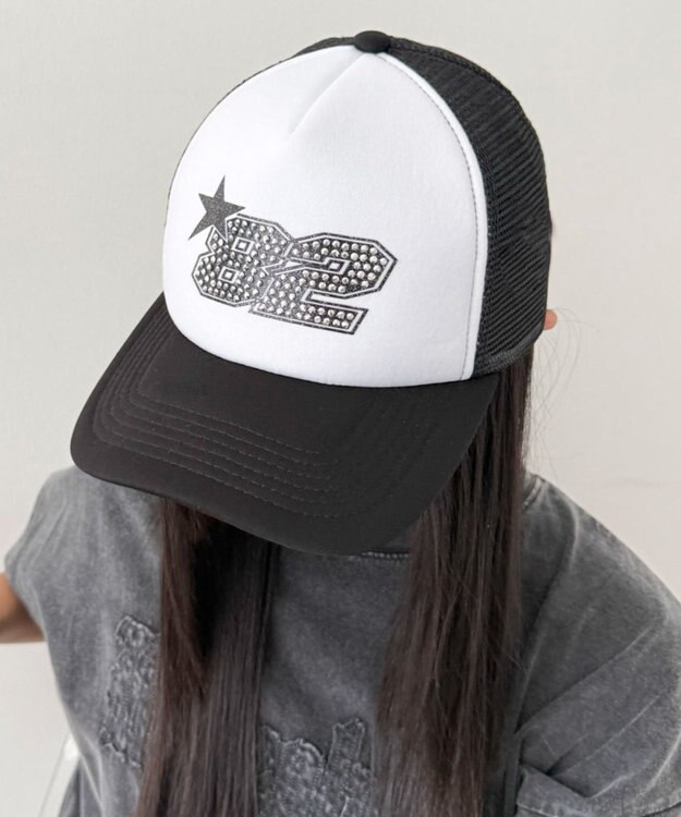 WEGO ナンバリングラインストーンメッシュキャップ ブラック