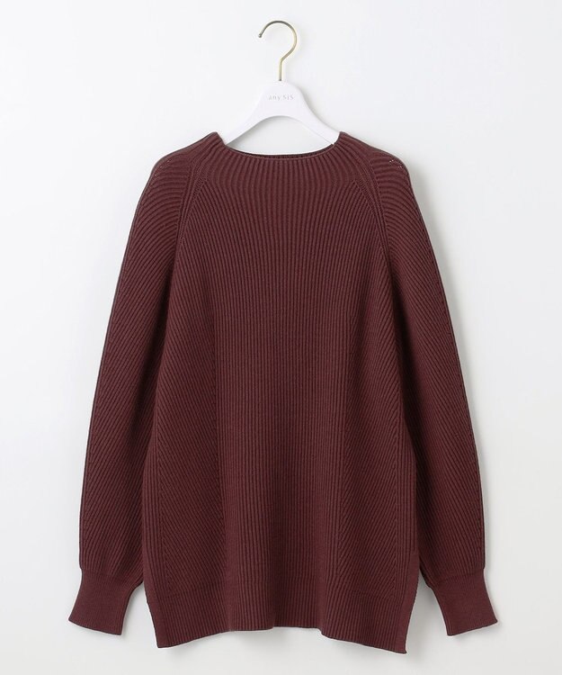 ANY SIS 【洗える・セットアップ可】アンチピリング変形畔 ボトルネック ニット ブラウン