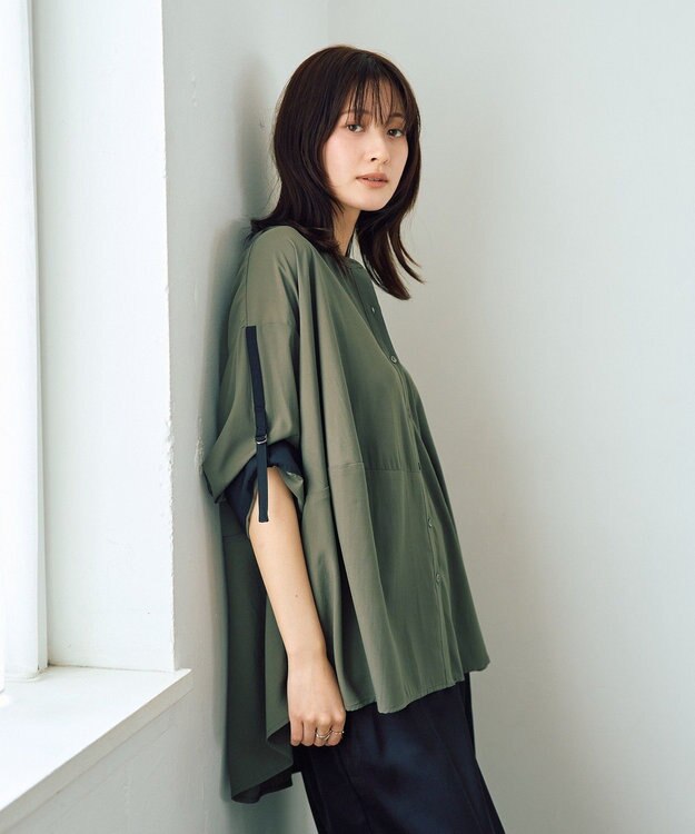 YECCA VECCA 2wayドロストスリーブバンドカラーシャツ Khaki