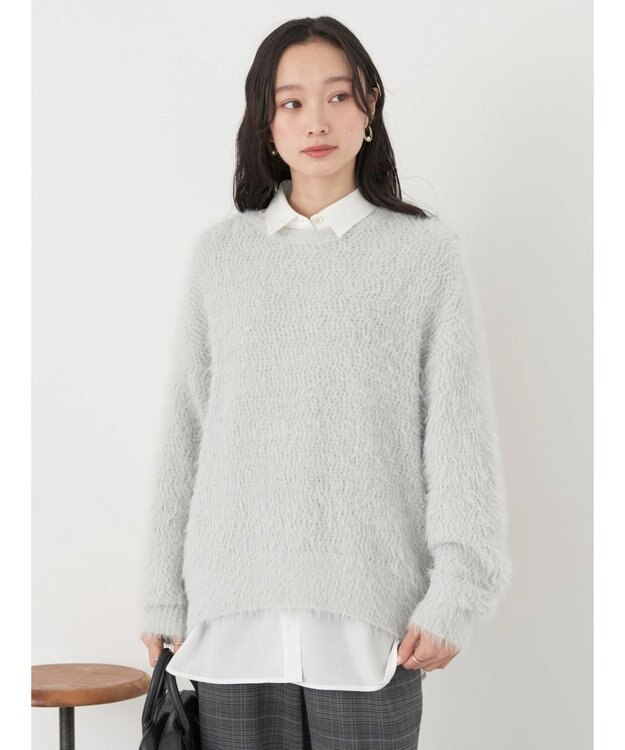 earth music&ecology ゆるモヘアライクレースニット Light Gray