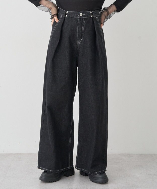 earth music&ecology タックホックデニムパンツ Black