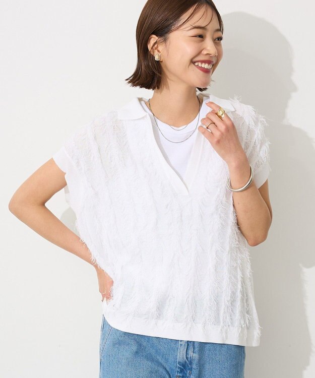 CRAFT STANDARD BOUTIQUE シアーフリンジスキッパーニットプルオーバー White