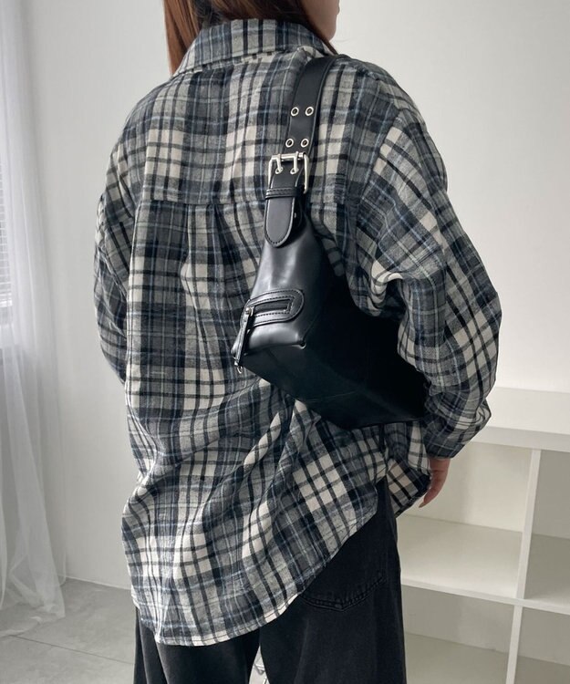 WEGO オーバーサイズチェックネルシャツ ネイビー