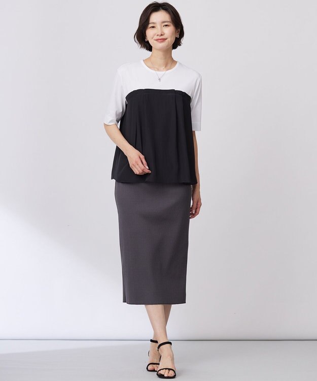 J.PRESS LADIES L 【洗える】ドッキングジャージー ビスチェライク プルオーバー オフ×ブラック系