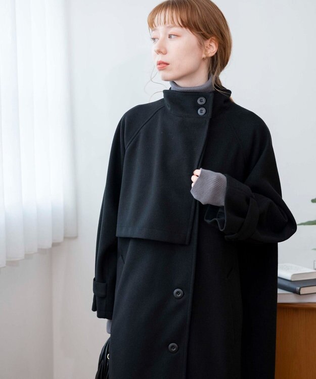 WEGO スタンドカラーロングコート ブラック