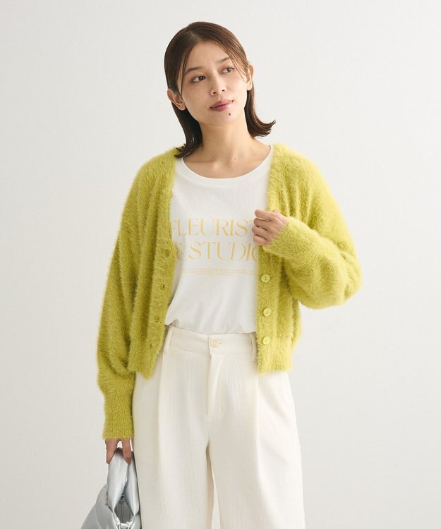 Green Parks ラメシャギーニットカーディガン Light Green