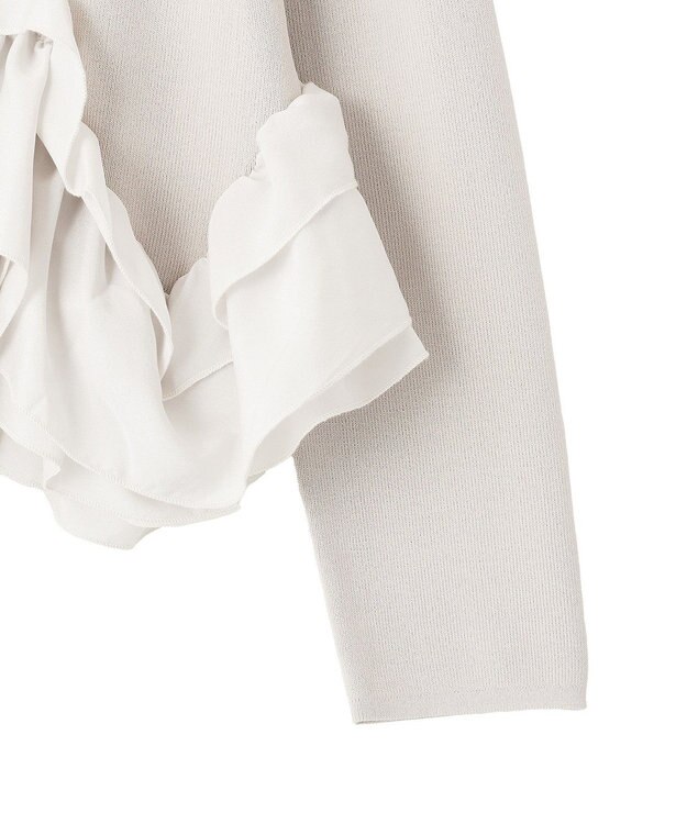 YECCA VECCA パール釦ラッフルカーディガン Gray Beige