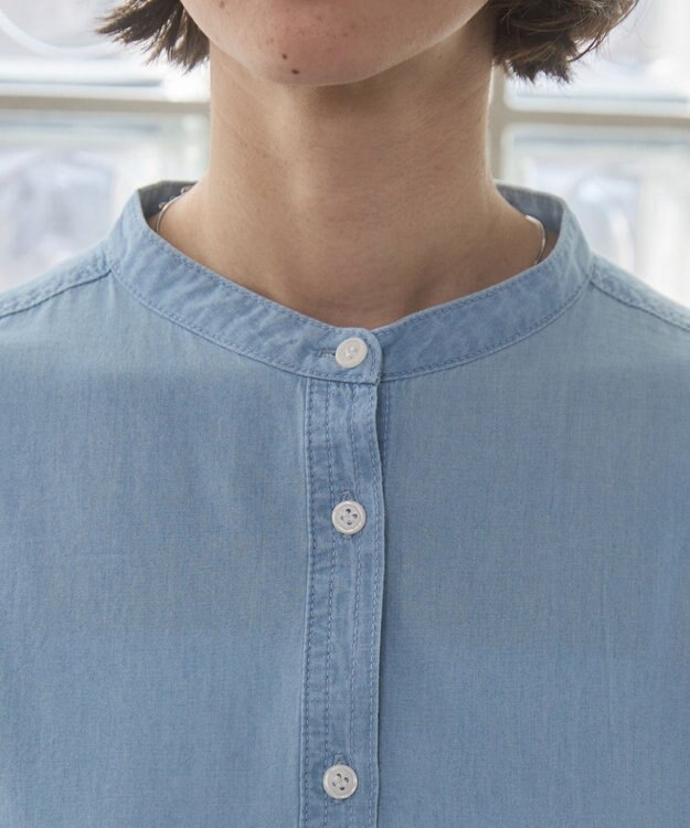 WEGO 【ANGIE VINTAGE】シアーデニムバンドカラーシャツ サックス