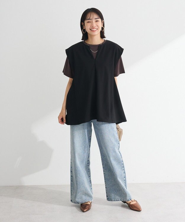 Green Parks リップルフレアベスト Black