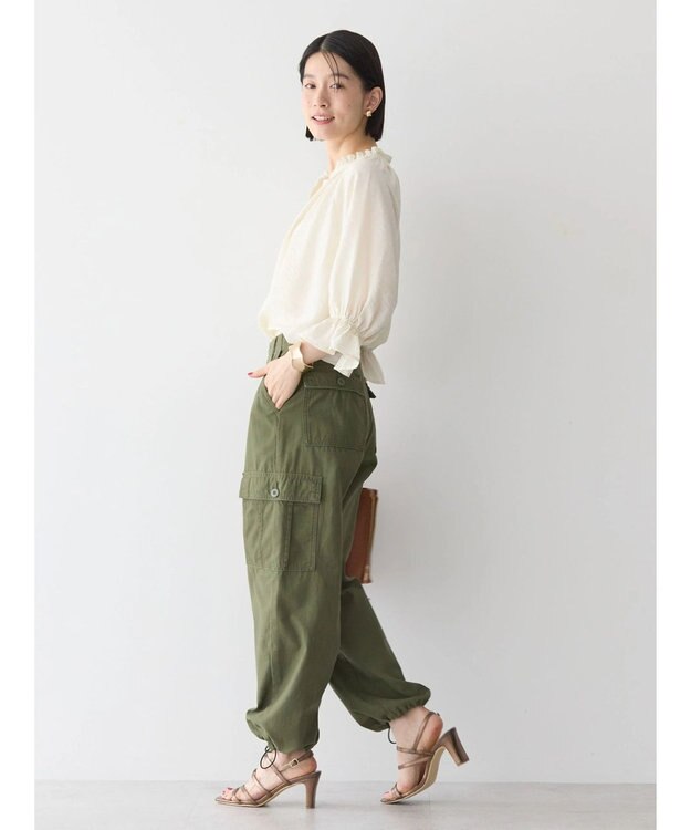 AMERICAN HOLIC 接触冷感　フリル衿５分袖ブラウス Ivory