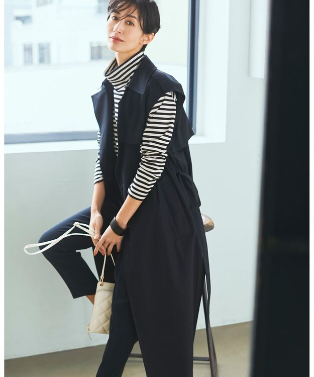 ICB 【洗える】CottonSingleJersey ハイネックプルオーバー ブラックボーダー系