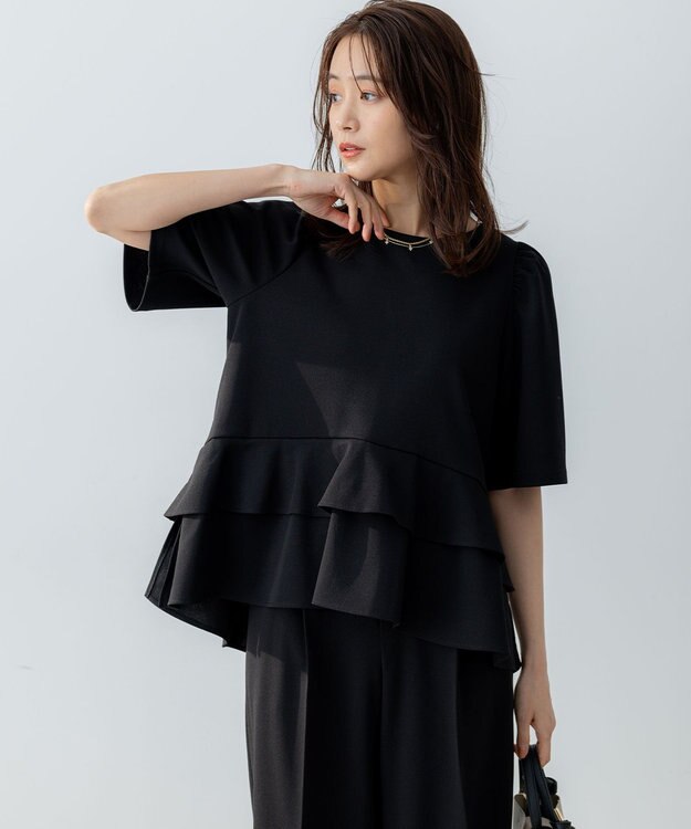 組曲 S ご好評につき追加生産【WEB限定】ジョーゼットジャージーティアード ブラウス ブラック系
