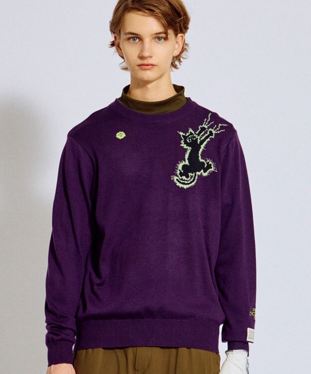 PW CIRCULUS 【MEN】Spark cat クルーネックニット ゴルフ パープル系