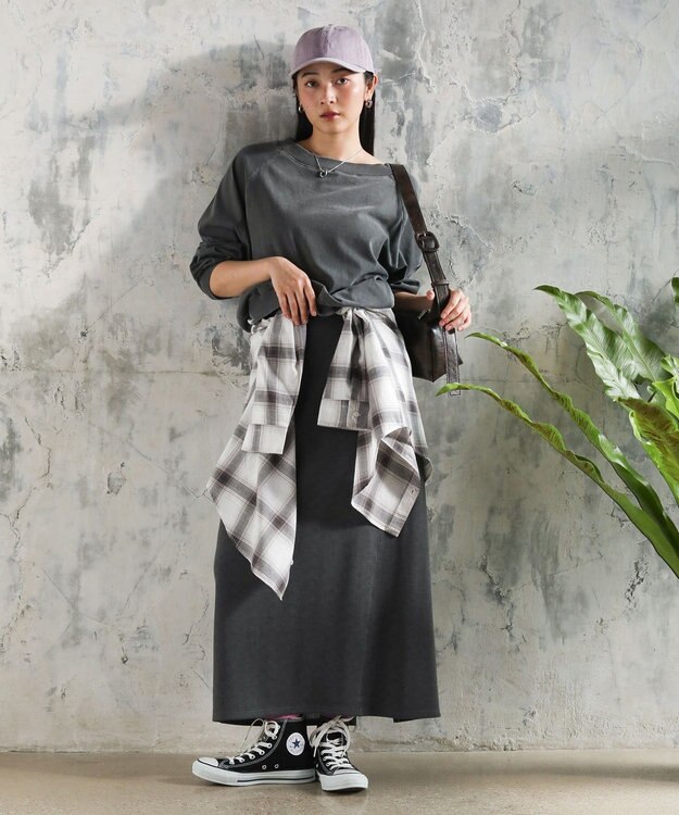 Green Parks ピグメントＩラインスウェットスカート Charcoal Gray