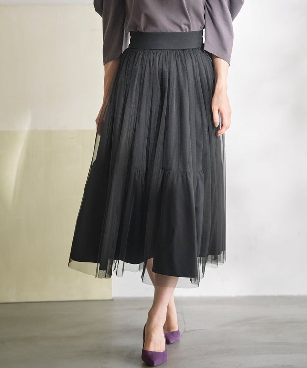 組曲 S ギャザーチュール ドラマティック スカート ブラック系
