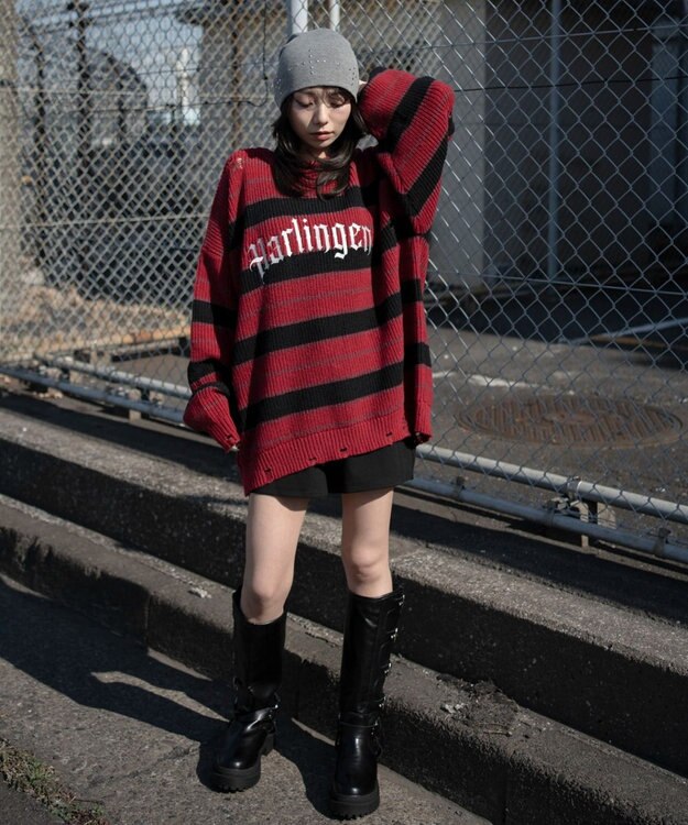 WEGO 【ユニセックス着用ITEM】アゼアミボーダーニットプルオーバー レッドボーダー