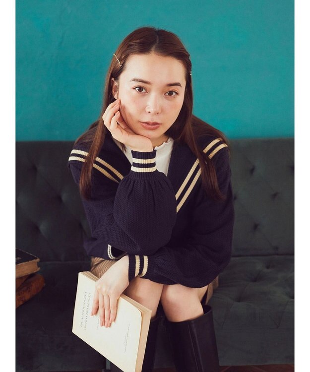 earth music&ecology セーラーニットカーディガン Navy