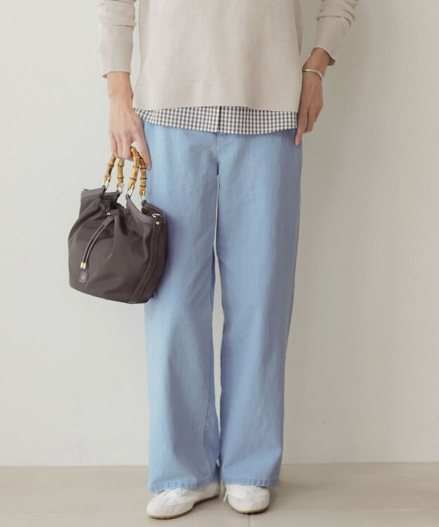 J.PRESS LADIES L コットンリネン 7oz デニム セミワイド パンツ ブリーチ系