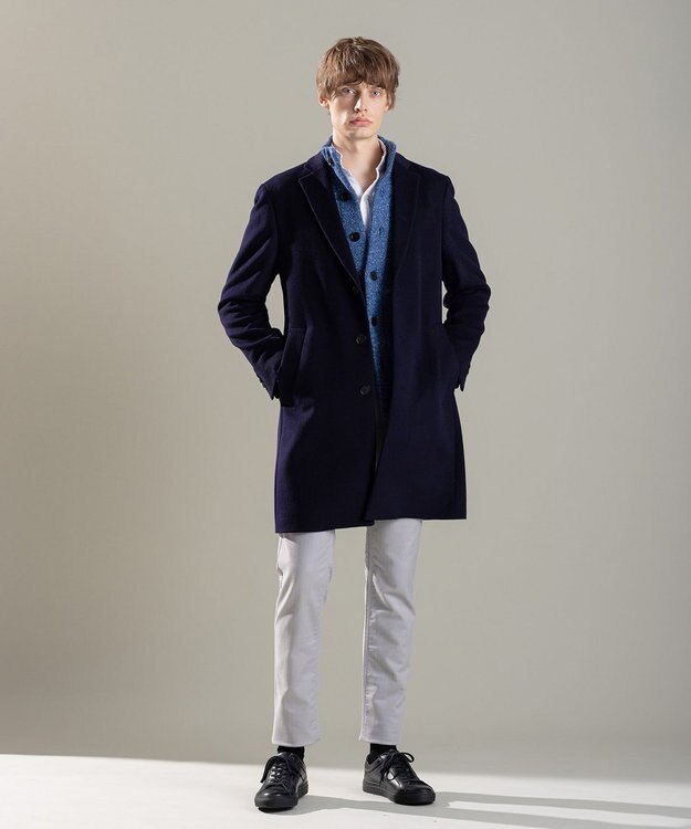 JOSEPH HOMME グロッシーウール　チェスターコート ネイビー系