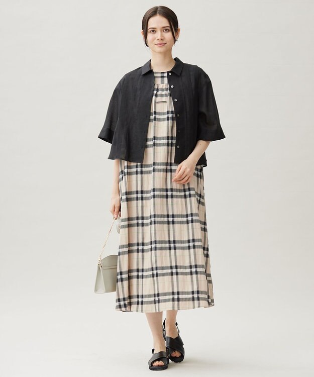 自由区 【カタログ掲載・洗える】シアーブライトチェック ワンピース ベージュ