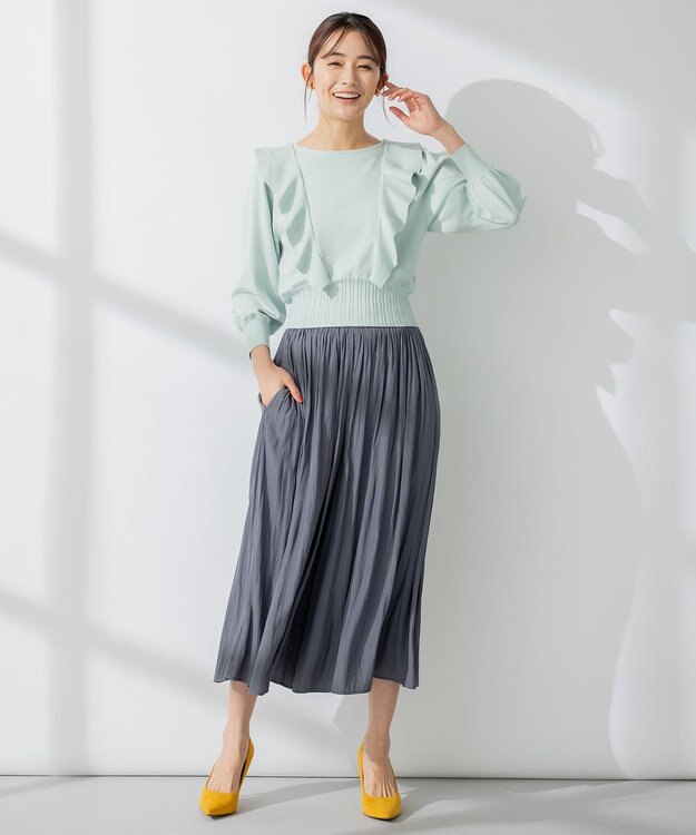 組曲 【洗える】Elenaラッフル ニット グリーン系