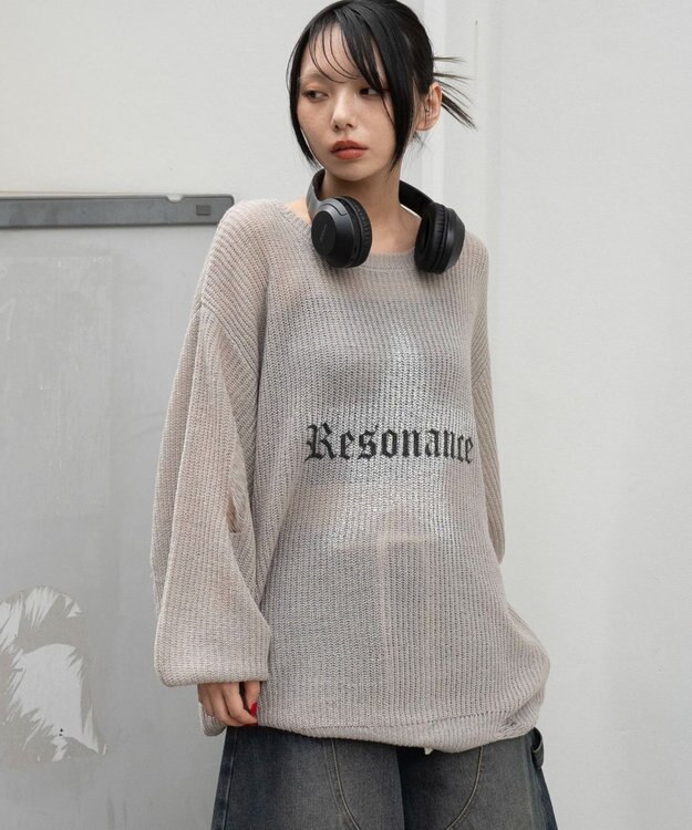 WEGO モヘアタッチスターBIGニット グレー