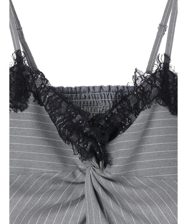 earth music&ecology ピンストライプ胸元レースビスチェ Stripe Light Gray