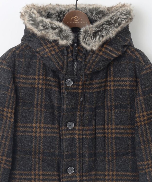 JOSEPH ABBOUD MOUNTAIN 【イタリア素材/ECOファー/9ポケット/ダウン】スライバーチェックダウン コート グレー系4