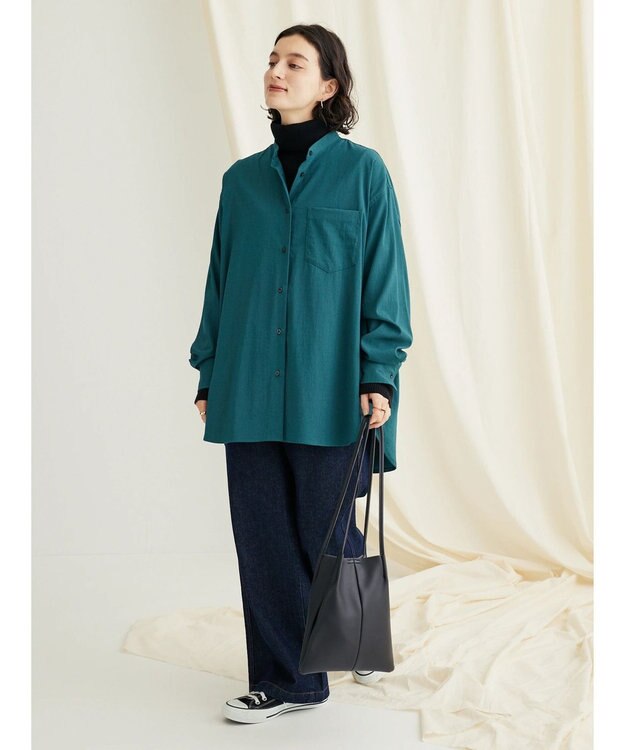 CRAFT STANDARD BOUTIQUE レーヨンデシンバンドカラーシャツ Green