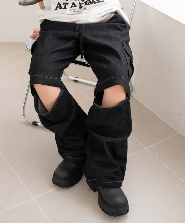 WEGO 【ウエストゴム/2WAY】2WAYデニムカーゴパンツ デニムブラックソノタ