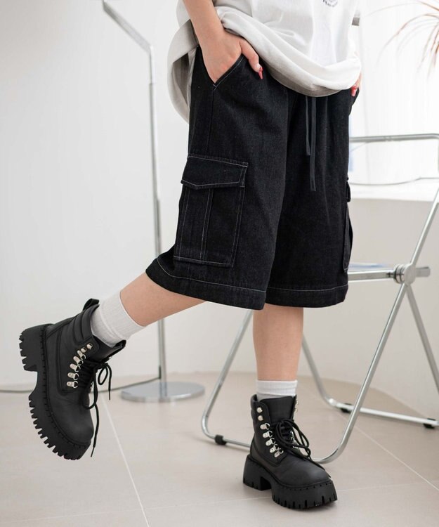 WEGO 【ウエストゴム/2WAY】2WAYデニムカーゴパンツ デニムブラックソノタ