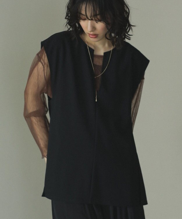 Green Parks リップルフレアベスト Black