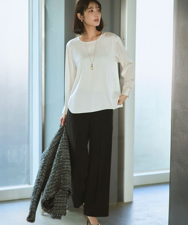 23区 【VERY・CLASSY.掲載/セットアップ対応】トリアセダブルジョーゼット フルレングス パンツ ブラック系