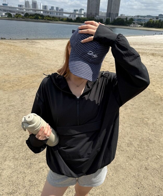 WEGO 【UVカット/吸水速乾/水陸両用/ラッシュガード】ハーフジップアノラックパーカー ブラック