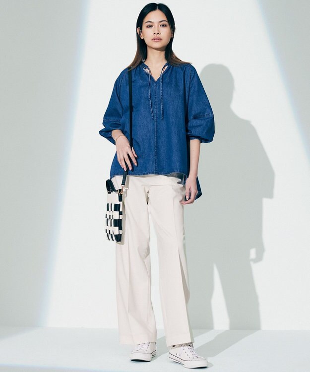 23区 【洗える】23区DENIM ライトダンガリー スキッパー ブラウス インディゴ