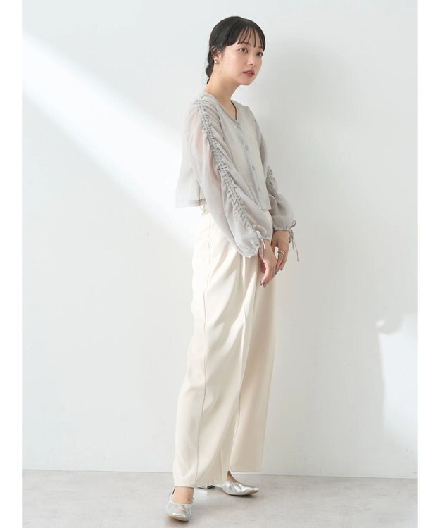 earth music&ecology キラキラシアーギャザーシャツ Light Gray