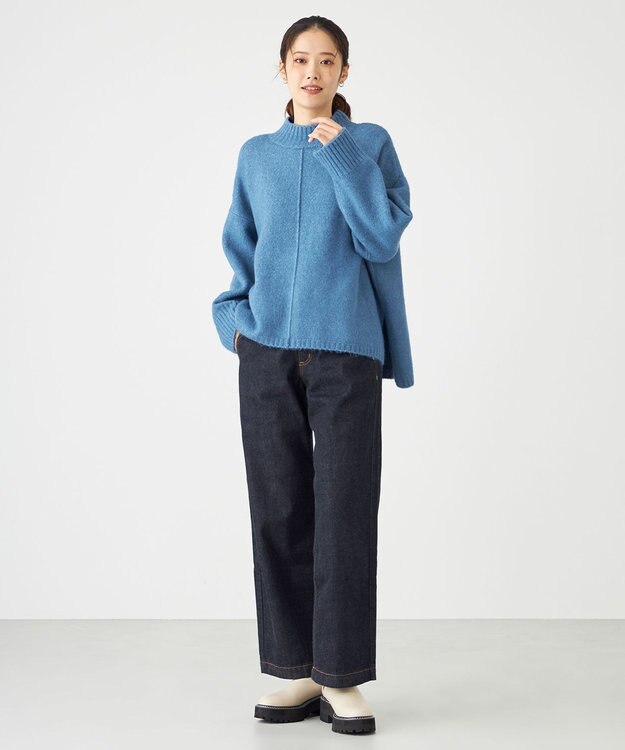 SHARE PARK LADIES スフレヤーンモックネックニット ブルー系