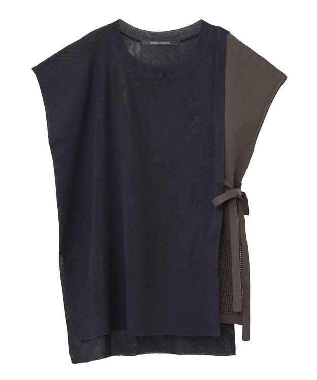 YECCA VECCA メッシュ編みレイヤードニット Green