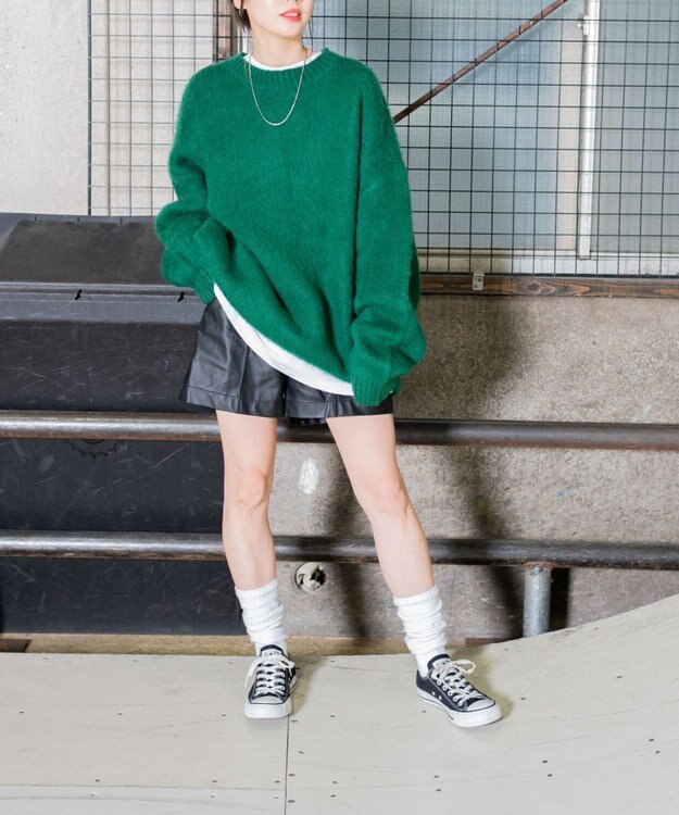 WEGO モヘアライクBIGプルオーバー グリーン