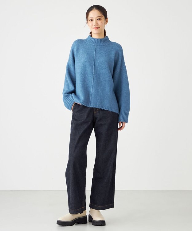 SHARE PARK LADIES スフレヤーンモックネックニット ブルー系