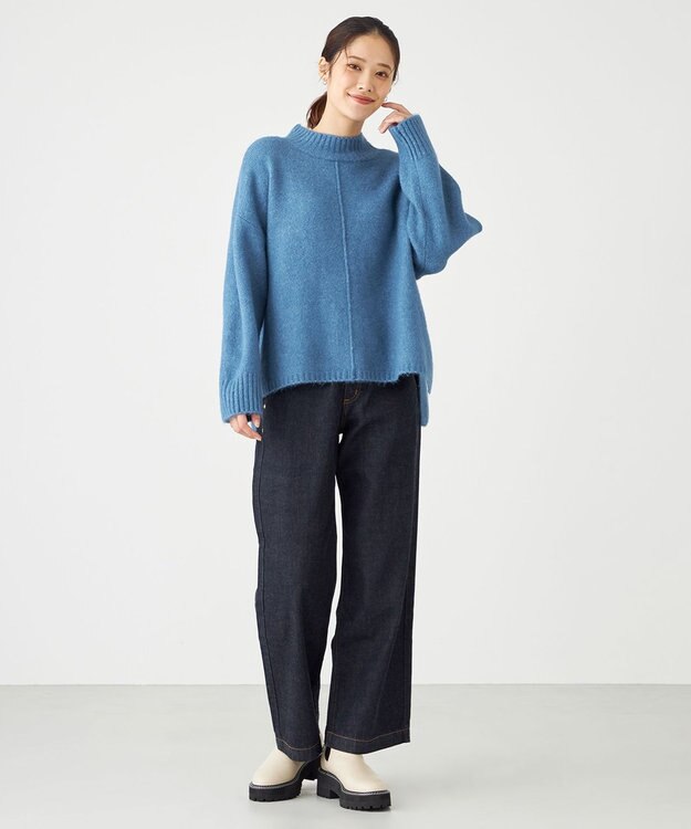 SHARE PARK LADIES スフレヤーンモックネックニット ブルー系