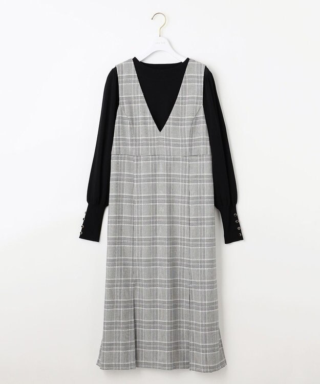 ANY SIS 【2SET】チェック ジャンパースカート× ニット ブラック系3