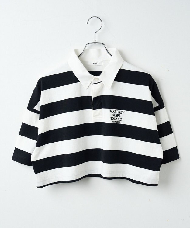 WEGO ワンポイント刺繍ラガーシャツ ブラック