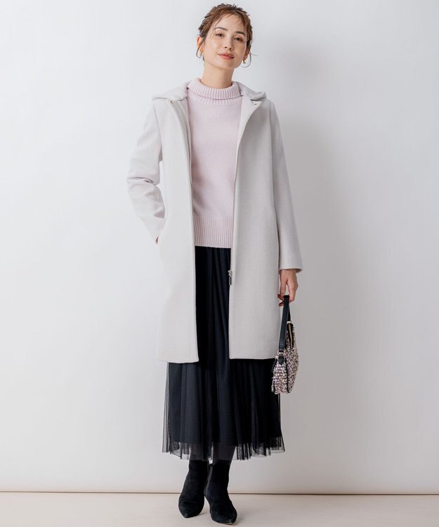 組曲 【2WAY・WEB限定】ショートビーバー フーディーロングコート ライトグレー系