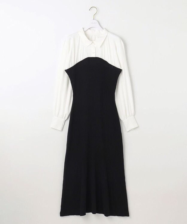 ANY SIS S 【全方位 好印象】シャツコンビリブニット ワンピース ブラック