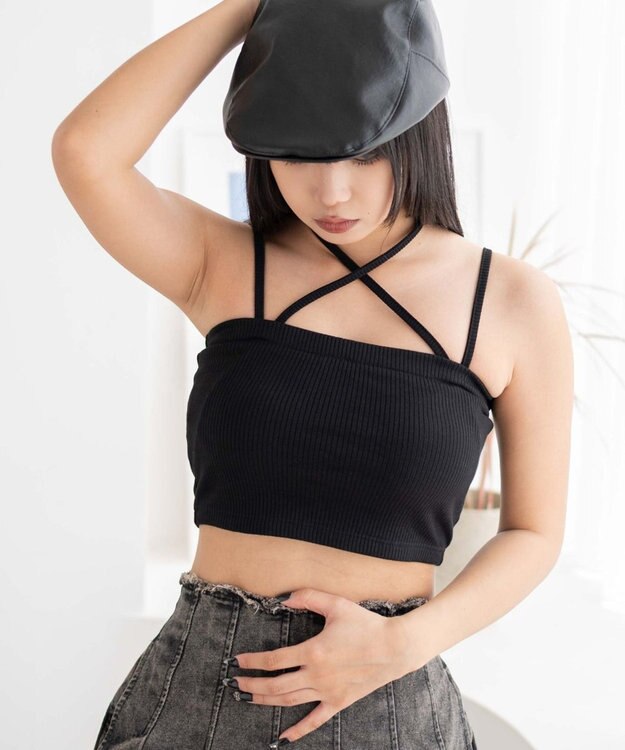 WEGO 【カップ付きインナー】なちゅ盛れカップインマルチWAYキャミ ブラック