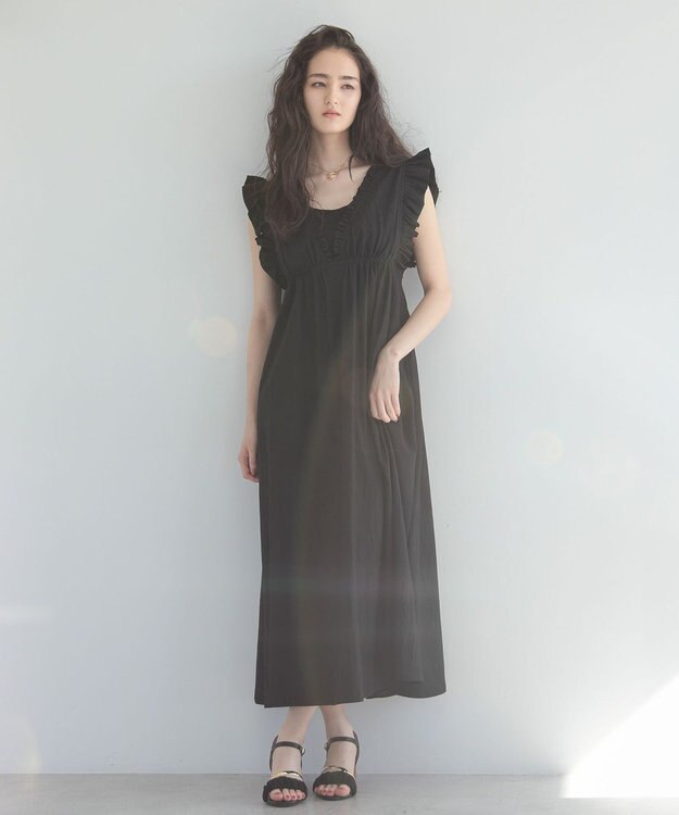 Green Parks ■ＥＳＣＡＲ　フリルＶネックワンピース Black