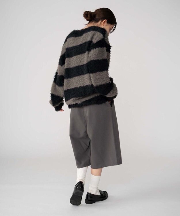 WEGO 【2025秋冬新作/ユニセックス着用ITEM/MLサイズ展開】フェザーニットプルオーバー ブラックボーダー