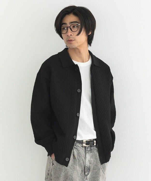 CRAFT STANDARD BOUTIQUE 柄編みニットシャツカーディガン Black